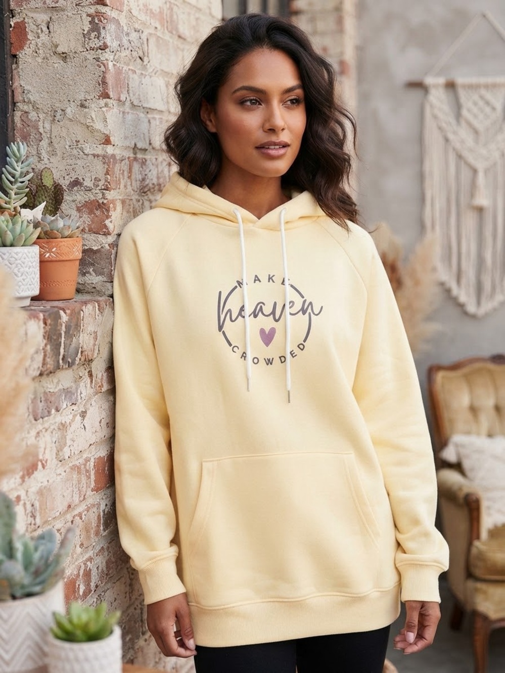 Simply Stitched Heaven Graphic Hooded Sweatshirt - Yellow